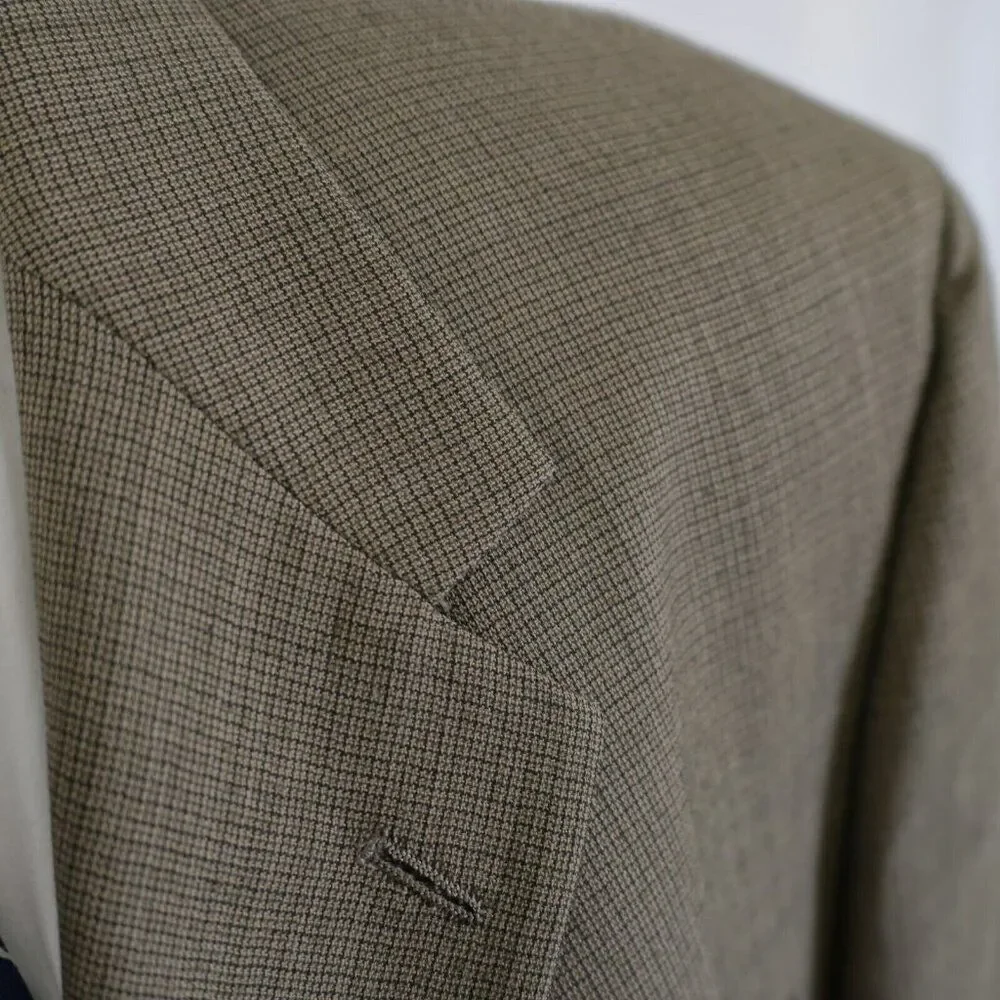 Austin Reed Thick Wool Green‎ Beige Check Sport Coat 46R 3 Button 0 Vent